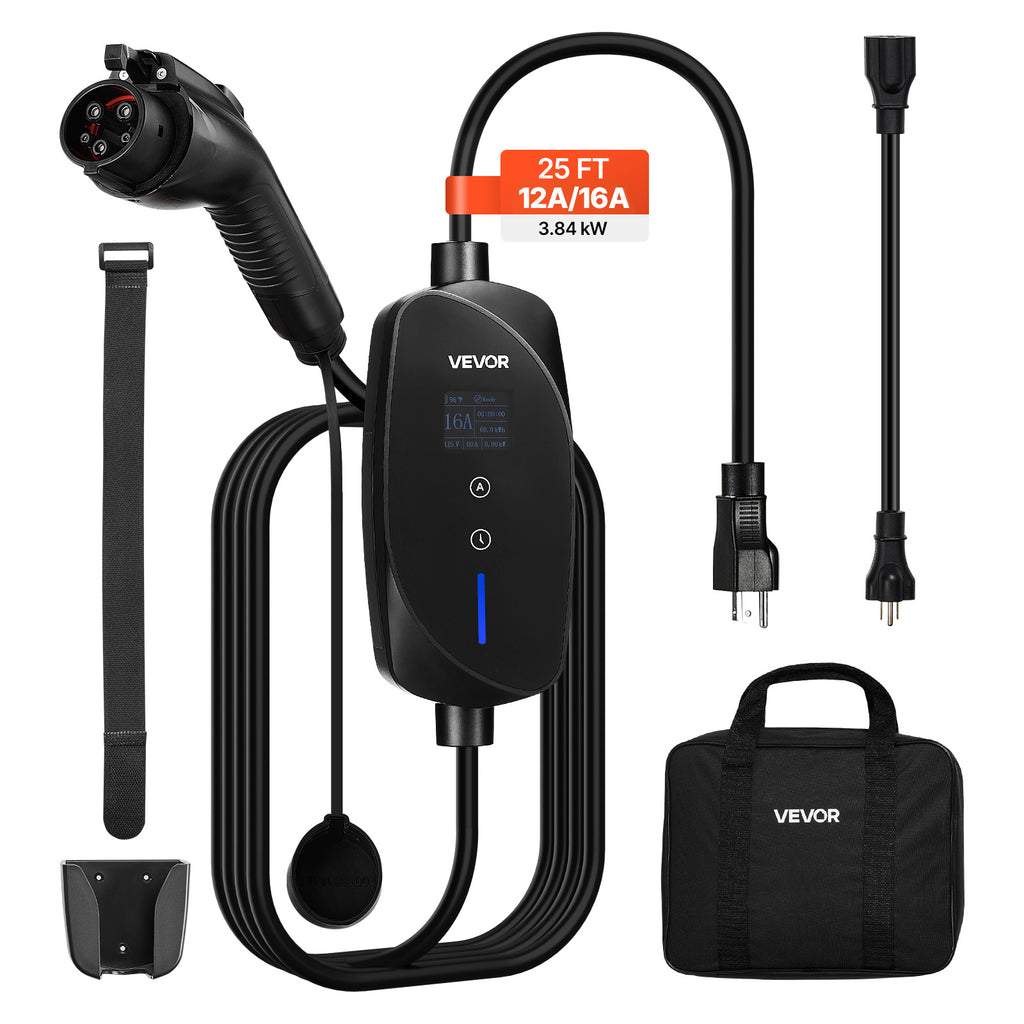 VEVOR Level 1&2 EV Charger Portable Charger 16A Adjustable Current 120V 240V with LCD/LED Indicator