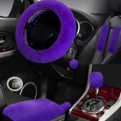 Plush Fluffy Steering Wheel Cover – Rex Rabbit Fur Texture, Universal Fit, 12 Colors (Black, Pink, Purple, Red & More), Soft Car Interior Accessory for Women