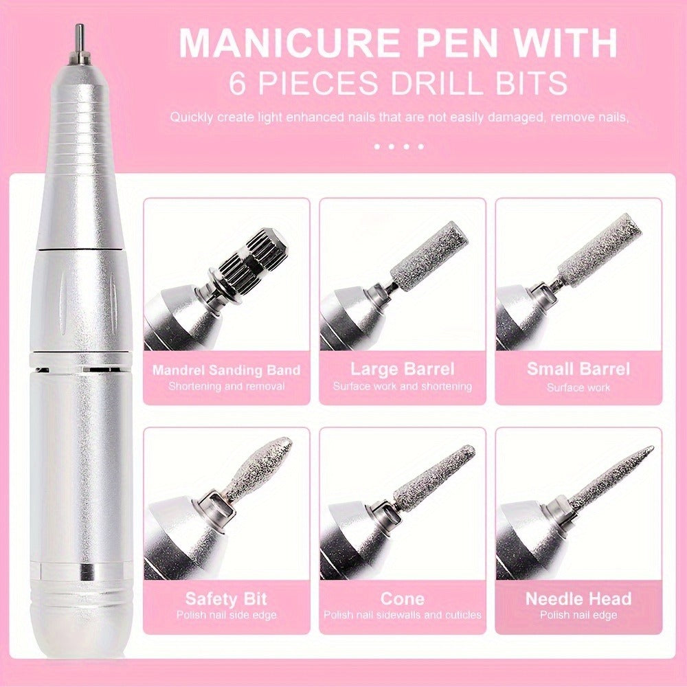 Low Noise Nail Drill Cordless 45000RPM Adjustable Speed with Power Display Portable Nail File Grinder for Gel Acrylic Nails Manicure Pedicure Home Salon Use Pink White Purple
