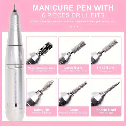 Low Noise Nail Drill Cordless 45000RPM Adjustable Speed with Power Display Portable Nail File Grinder for Gel Acrylic Nails Manicure Pedicure Home Salon Use Pink White Purple