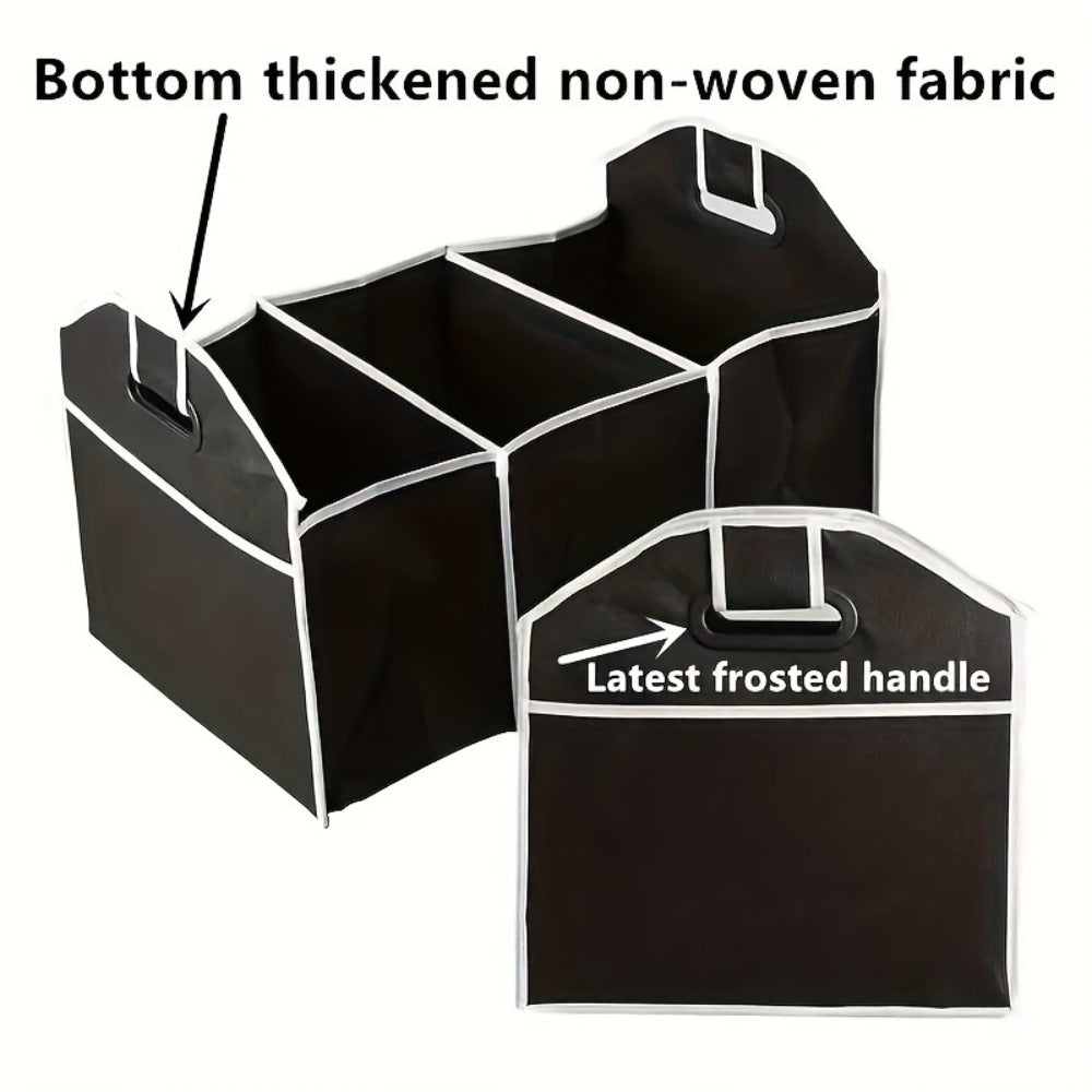 Foldable Car Trunk Organizer Bag – Waterproof Large Capacity Storage with 3 Compartments | Portable Collapsible Trunk Storage Bag for SUV, Sedan & Truck | Black