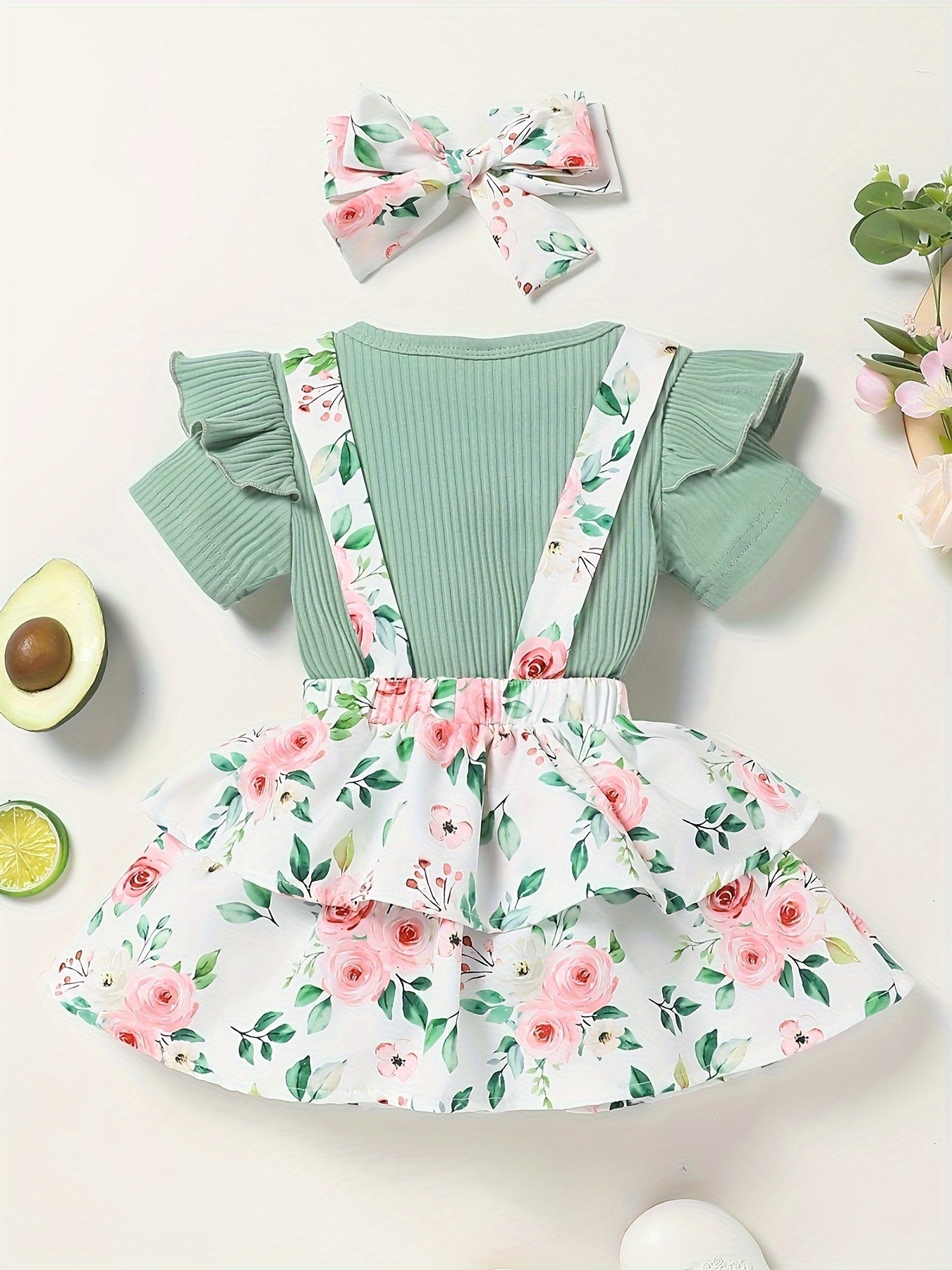 Baby Girls Outfit Set - Floral Graphic Style 23813