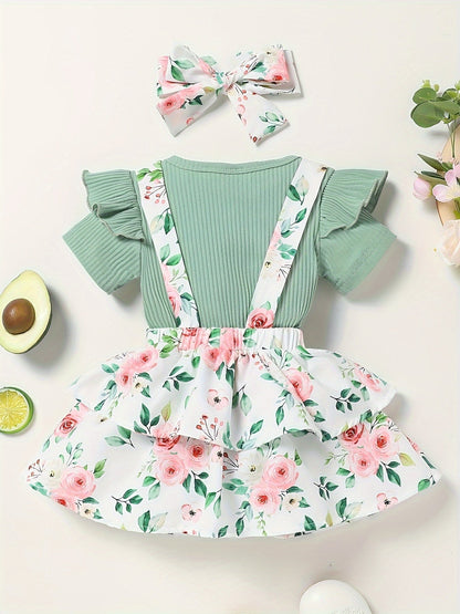 Baby Girls Outfit Set - Floral Graphic Style 23813