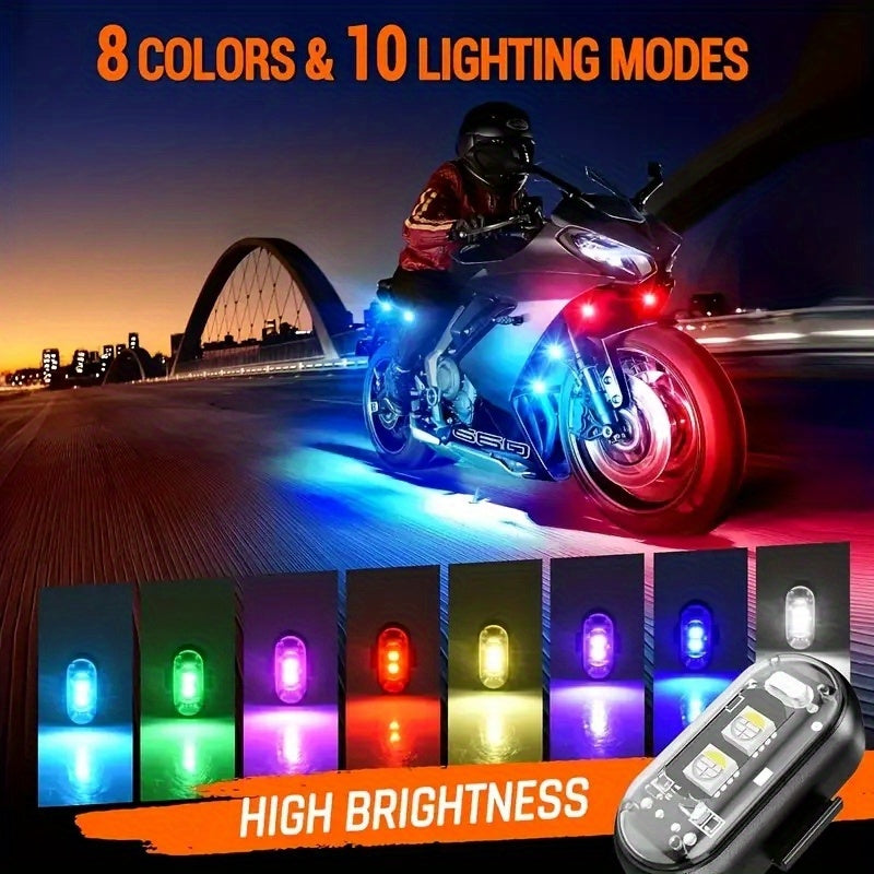 2/4/6/8 LED Lights with Remote Control, 8-color USB Charging High Brightness LED Lights, Mini Bike Lights, Ideal Gift for Car, Drone, Motorcycle, And Bicycle Drivers