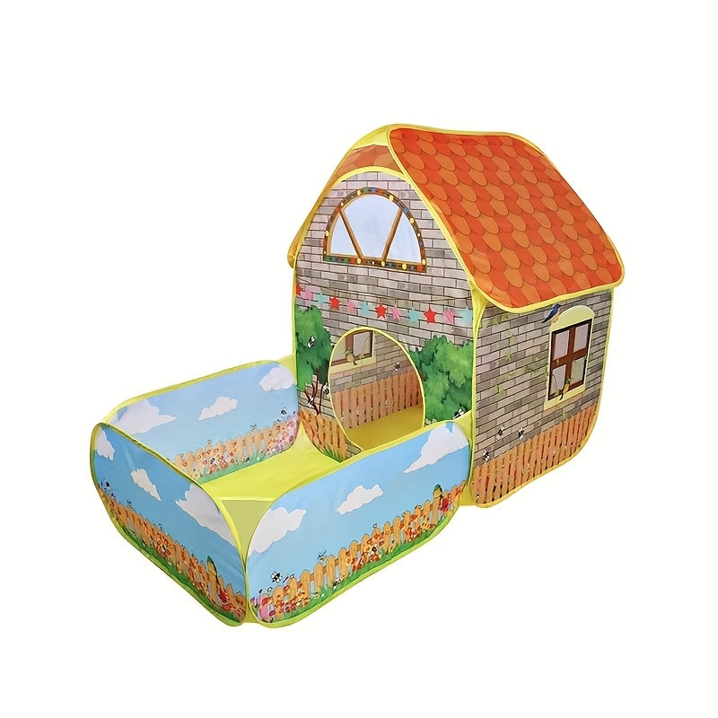 Kids Cottage Play Tent with Ball Pit Cartoon Playhouse Indoor Outdoor Imaginative Hideaway Fort for Toddlers Birthday Christmas Halloween Gift Boys Girls Ages 2+