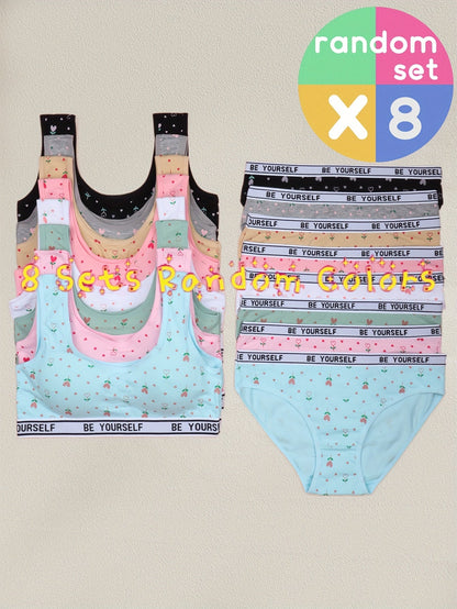 8-Pack Girls' Training Bra and Panty Set - Breathable Everyday Comfort
