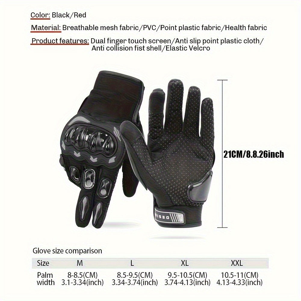 Motorcycle Gloves Full Finger Touchscreen – Hard Knuckle Protection, Breathable Knit, Cycling & Outdoor Riding, Sizes M–XXL, Black & Red