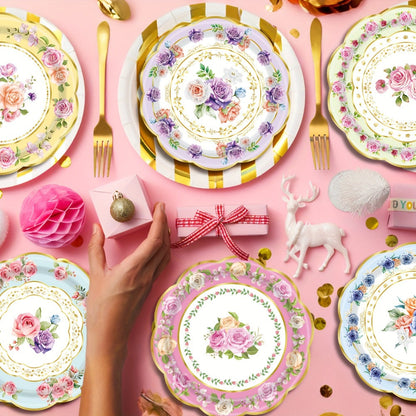 Floral Paper Plates 48 Pack – Elegant Disposable Botanical Plates for Tea Party, Birthday Brunch, Bridal Shower, Baby Shower, Wedding, Engagement & Garden Party Tableware