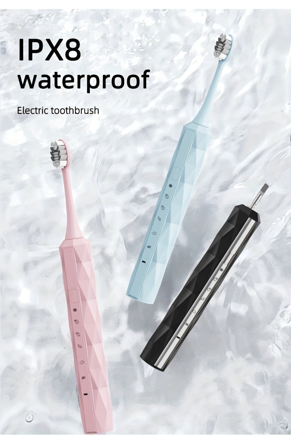 Sonic Electric Toothbrush IPX8 Waterproof – USB Rechargeable, Smart Timer, Metal Handle, 5 Replacement Brush Heads, Soft Bristles for Adults Men & Women – Black & Blue