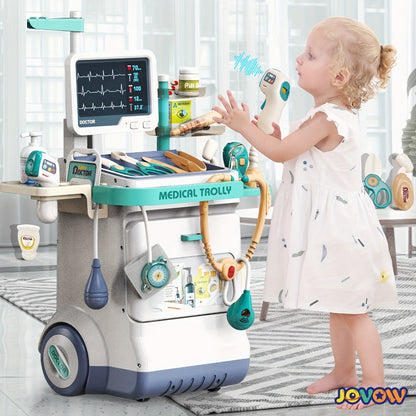 Kids Doctor Kit with Medical Cart Set – Movable Toy Trolley, Stethoscope, Thermometer & Accessories | Doctor Nurse Role Play Toy for Boys & Girls Ages 3 4 5 6, Birthday & Christmas Gift