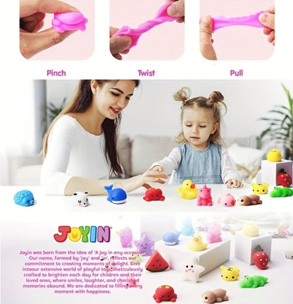 Mini Mochi Squishies 25 Pack – Assorted Animals & Fruit Squishy Toys for Kids Party Favors, Easter Eggs, Goodie Bags, Classroom Prizes & Birthday Gifts