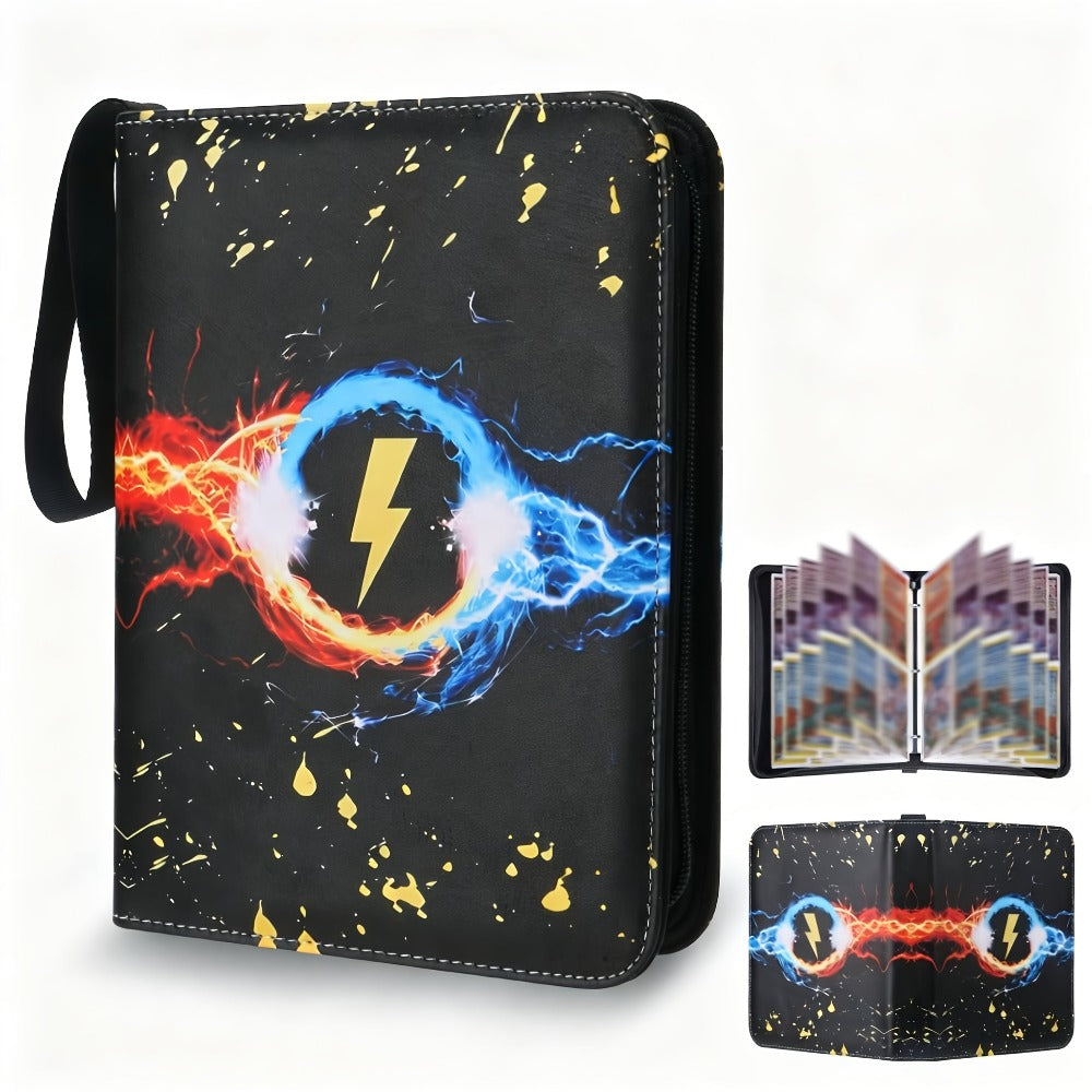 Trading Card Binder 400 Pockets – Faux Leather Lightning Bolt Design, Double-Sided Sleeves for Pokemon MTG TCG Sports Cards, Collectible Card Album for Adults & Teens