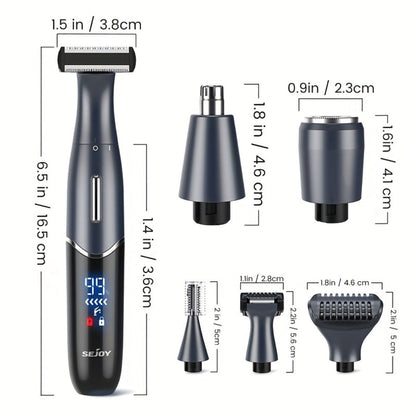 Bikini Trimmer Electric Razor for Women & Men 6-in-1 Hair Remover Kit Face Eyebrow Nose Arms Legs Pubic Wet Dry Painless Shaver Grooming Set