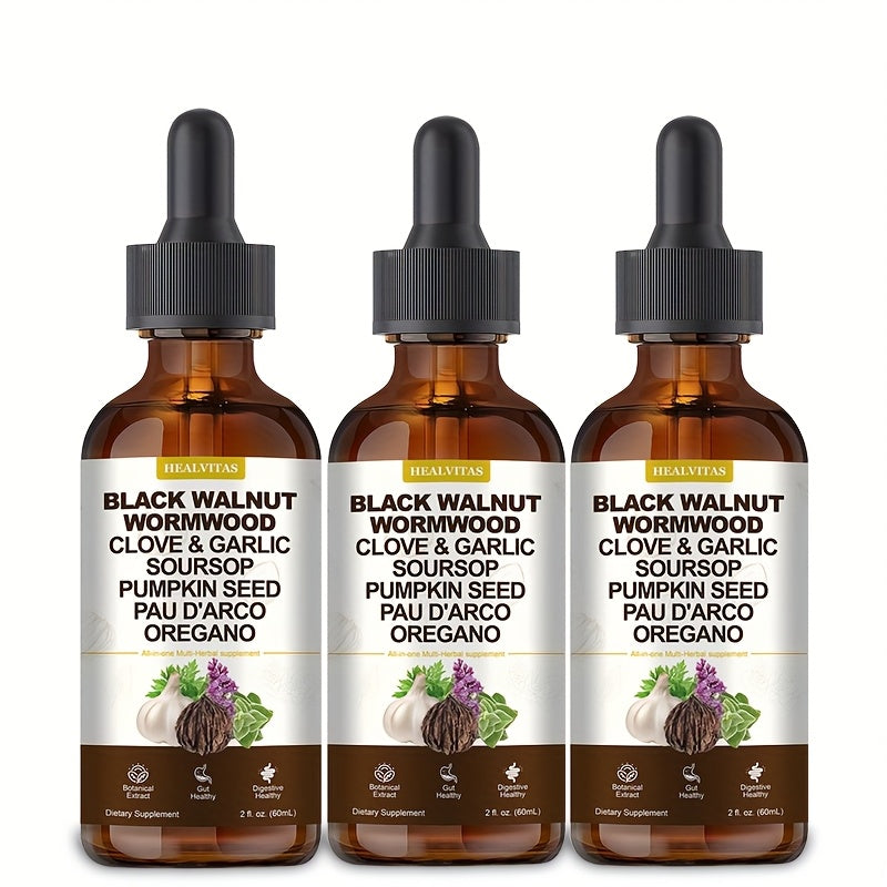 Black Walnut Wormwood Tincture 2 fl oz — Gut Health & Colon Cleanse Herbal Drops with Soursop, Oregano, Garlic & Berberine | Alcohol-Free Liquid Supplement for Digestive Support & Immune Health