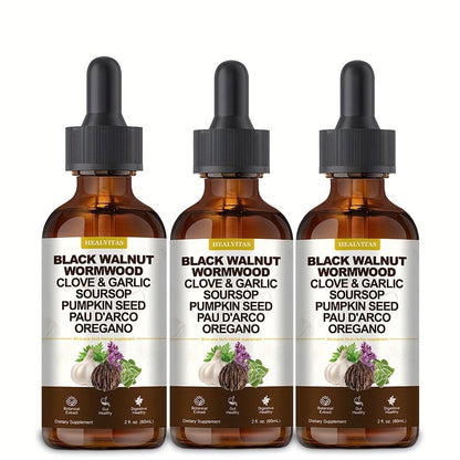 Black Walnut Wormwood Tincture 2 fl oz — Gut Health & Colon Cleanse Herbal Drops with Soursop, Oregano, Garlic & Berberine | Alcohol-Free Liquid Supplement for Digestive Support & Immune Health