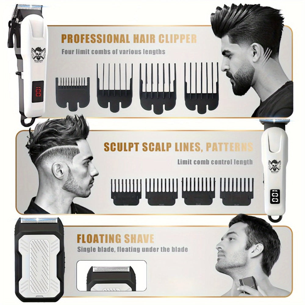 Cordless Hair Clipper Set for Men USB Rechargeable Electric Shaver with LED Display - Professional Grooming Kit 2 or 3 Piece Wireless Hair Trimmer for Home & Travel Gift