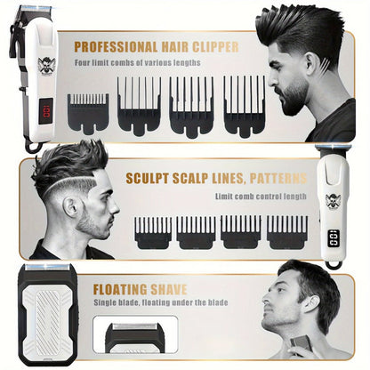 Cordless Hair Clipper Set for Men USB Rechargeable Electric Shaver with LED Display - Professional Grooming Kit 2 or 3 Piece Wireless Hair Trimmer for Home & Travel Gift