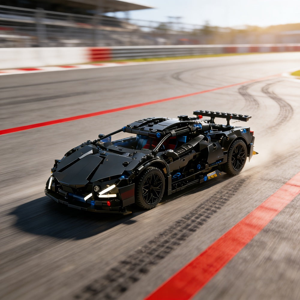 Black Supercar Building Blocks Set 1288 Pcs Limited Edition – Openable Hood Trunk Functional LED Headlights Realistic Engine Advanced Assembly Model Kit Adults Teens Birthday Christmas Gift
