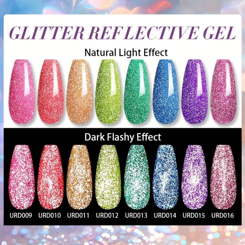 Reflective Glitter Gel Nail Polish UR SUGAR 15ml Fluorescent Neon Shimmer UV LED Soak Off Semi Permanent Nail Art Varnish Manicure Set