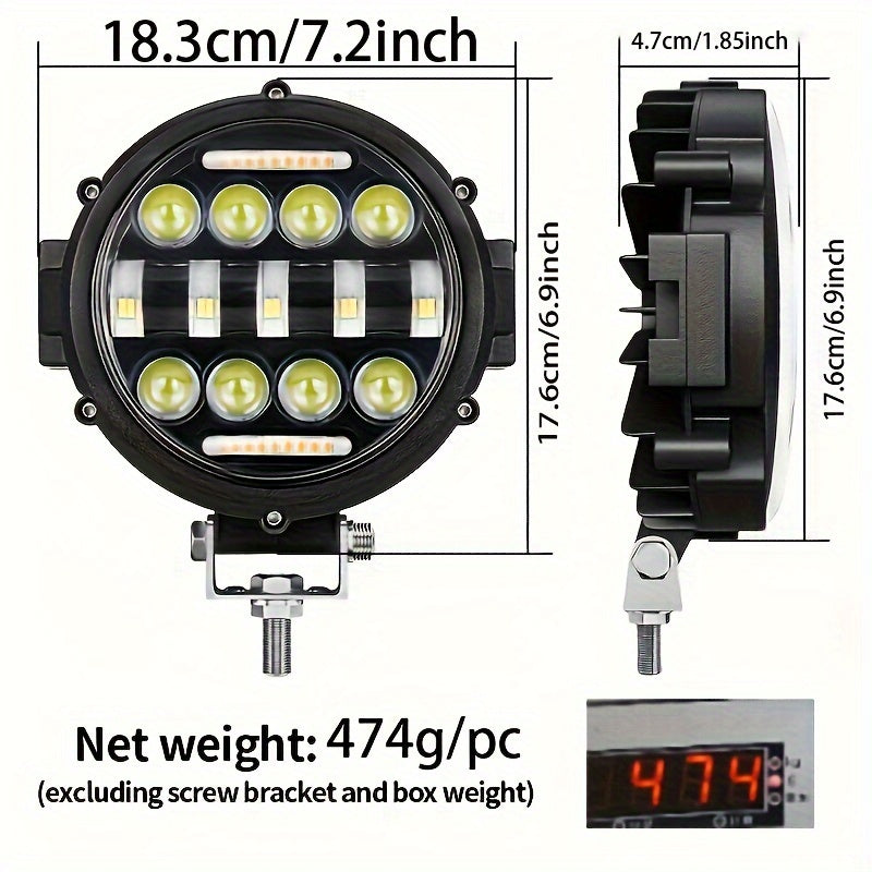 1pc Car LED 7-inch Round Dragon Version Shooting Light Off-road Vehicle Modified Front Bumper Roof Work Light, Without Battery