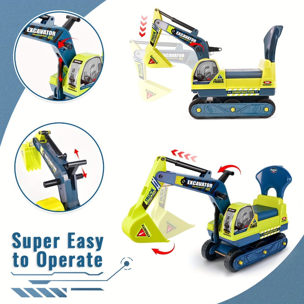 Kids Ride On Excavator Toy Large Beach Sand Digger with Working Scoop Arm – Outdoor Engineering Construction Toy for Toddlers Ages 2-6, Parent Child Interactive Sandbox Play, Birthday Christmas Gift Boys Girls
