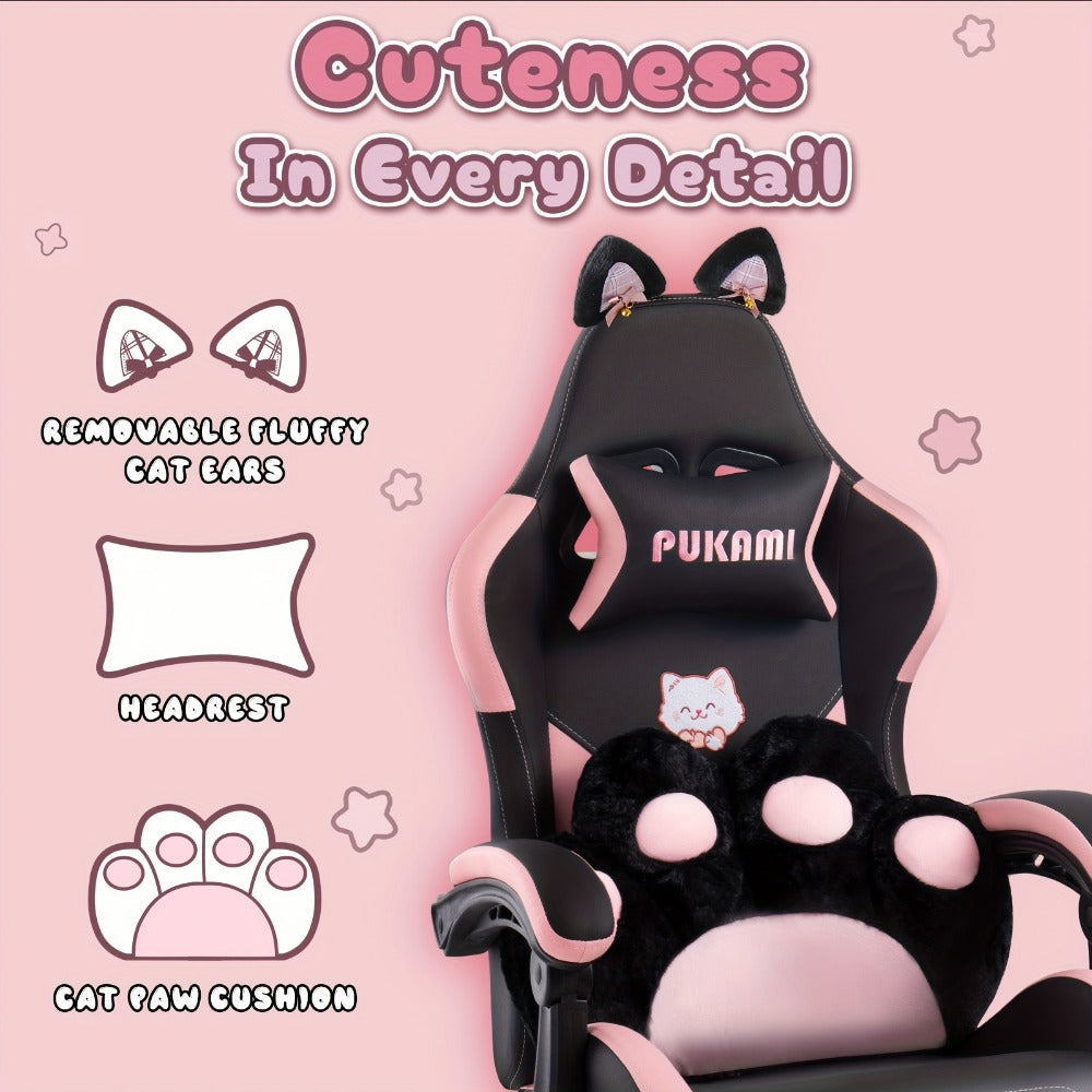 Cat Ear Reclining Gaming Chair with Footrest and Lumbar Support and High Back detail image - detail view 4