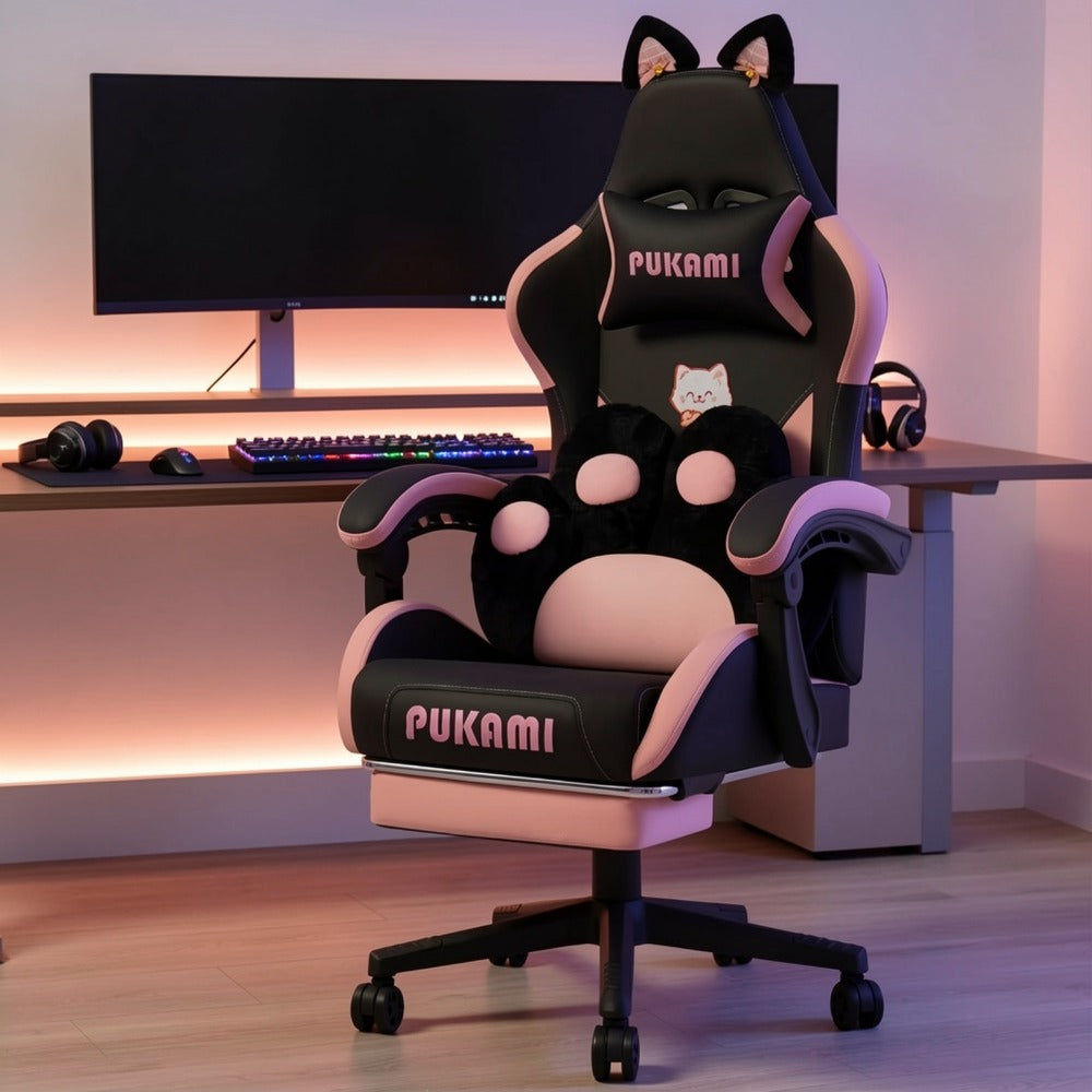 Cat Ear Reclining Gaming Chair with Footrest and Lumbar Support and High Back detail image - detail view 7