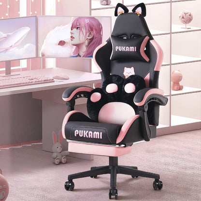 Gaming Chair, Cat Ear with Footrest & Lumbar Support - Kawaii Cute Reclining Computer shown in the main product view