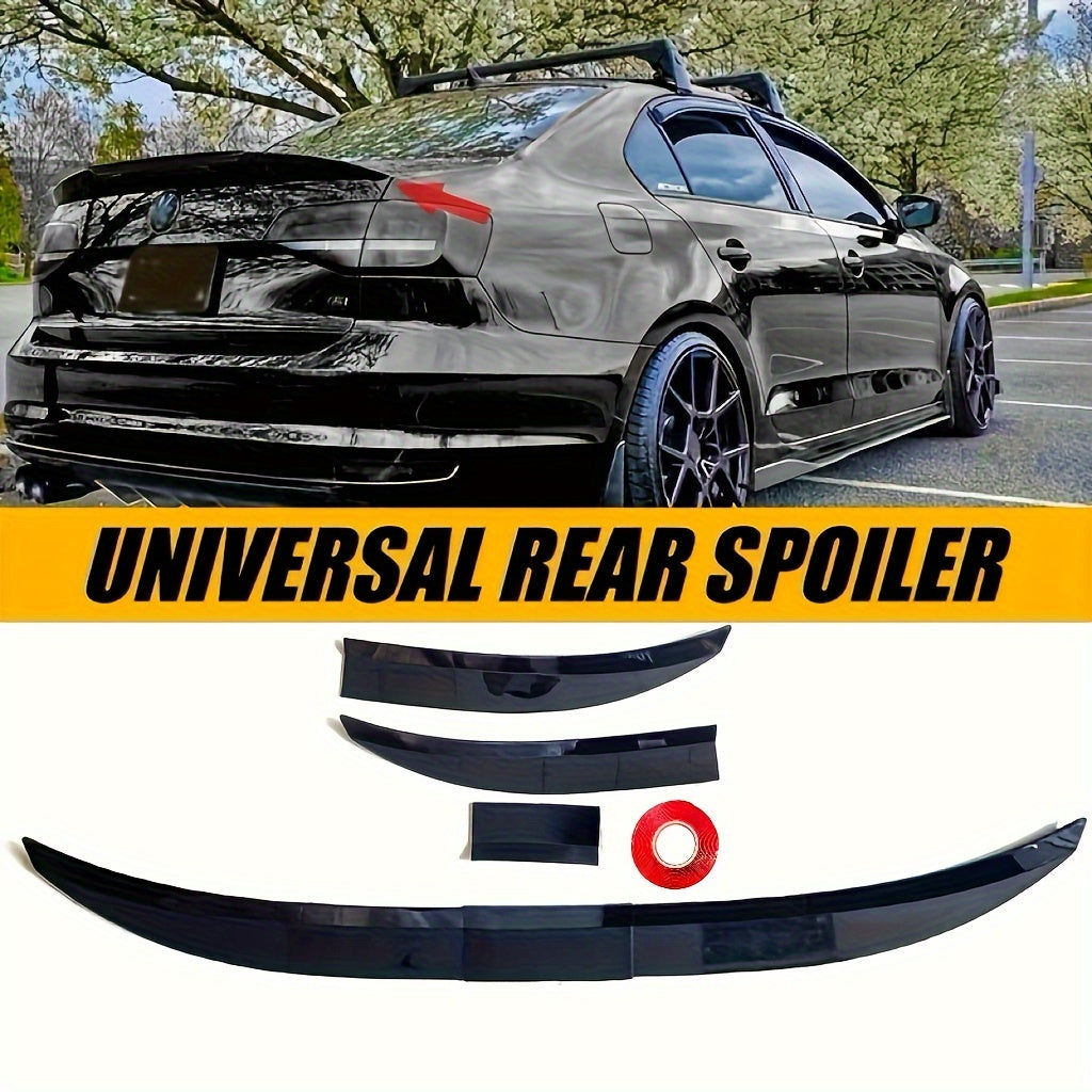 3pcs Universal Rear Spoiler Lip Wing Set, ABS Polished End, Adjustable Trunk Airbag Diffuser for Sedan