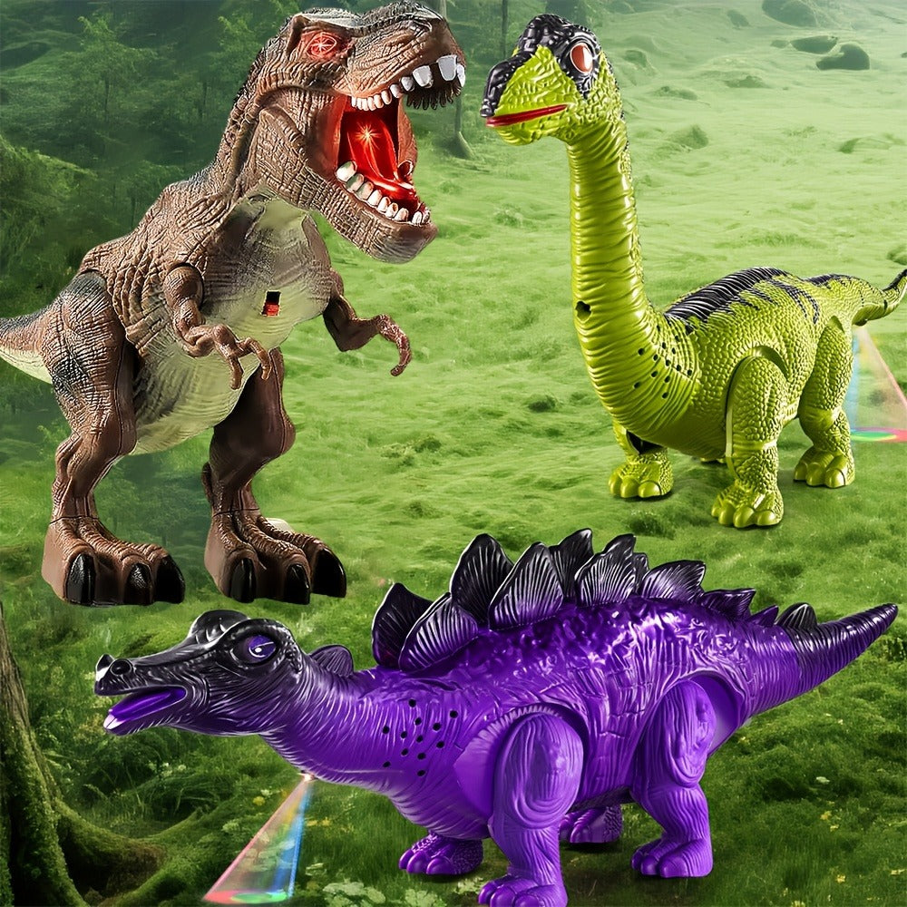 Interactive Dinosaur Toy Set 3-Pack with Sound Light & Walking – Electric Brachiosaurus Stegosaurus T-Rex Dino Toys for Boys Girls Ages 3-7, Birthday Christmas Gift