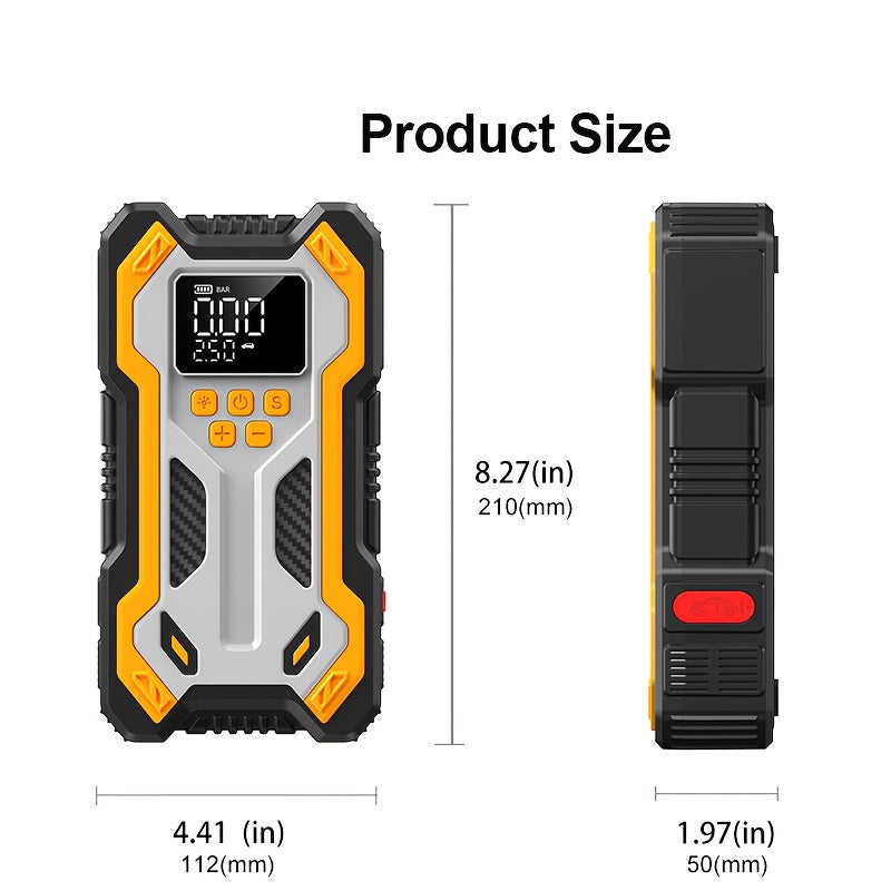 10000A 7-in-1 Multifunctional Emergency Start Power Supply, 150PSL Portable Car Battery Starter, Digital Tire Inflator, Suitable for 2.64 Gallon Gasoline Or 2.38 Gallon Diesel Batteries, LED Emergency Light, Car Accessory Tool.