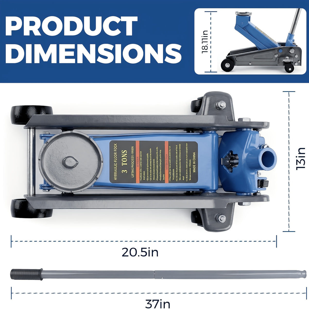 3 Ton Floor Jack, Equipped with Wheels, Can Be Safely Lifted And Quickly Lifted, with A Lifting Height Of 460mm And A Range Of 5.31 In-18.11in, Suitable for Various Cars