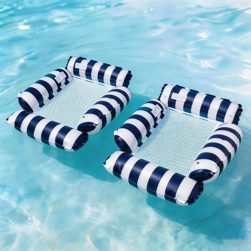 Inflatable Pool Float for Adults – Cooling Mesh Striped Swim Ring 110cm Floating Bed Chair, 2 or 3 Piece Set for Pool Beach Lake Summer Vacation