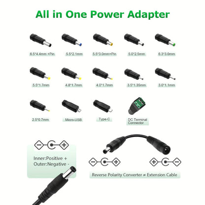 Adjustable AC to DC Power Adapter 72W - 3-24V Variable Power Supply with LCD Voltage Display, Knob Control, 15 Interchangeable Tips, Overvoltage & Short Circuit Protection, 100-240V Universal Input