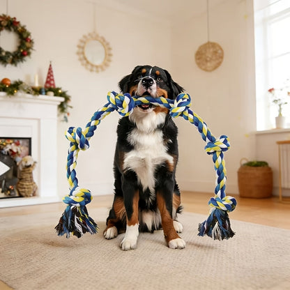Rope Dog Toy 6-Knot Tug of War Chew Toy for Large Dogs - Heavy Duty Teeth Cleaning Rope Bone Toy for Aggressive Chewers, Durable Interactive Play & Dental Health Toy for Medium Large Dogs