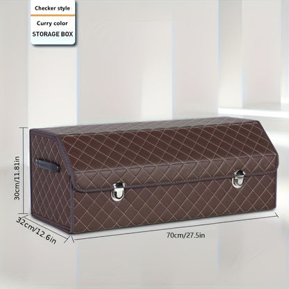 PU Leather Foldable Car Trunk Organizer Box with Lid – Collapsible Cargo Storage Bin for SUV & Sedan, Tool & Accessory Container, 15" & 28" Sizes, Coffee, Black Silver & Black Red
