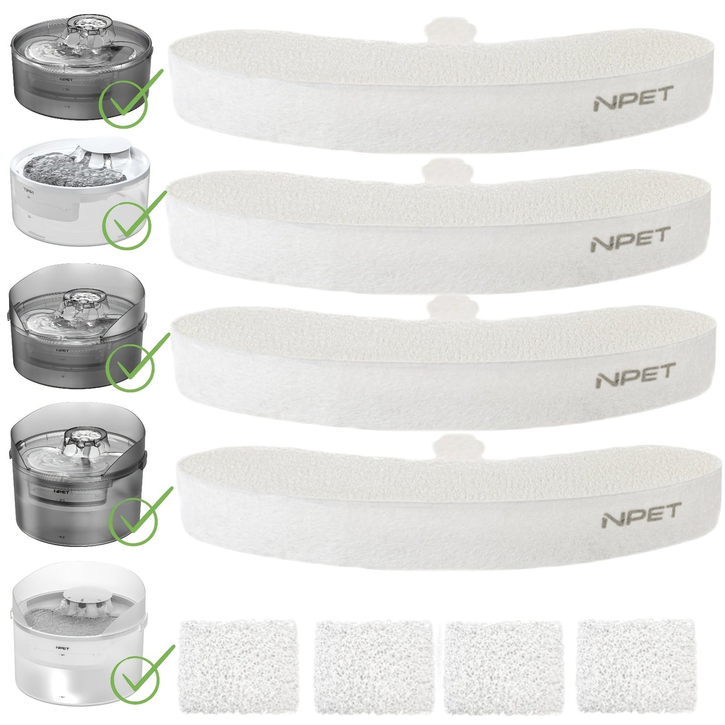 NPET DF10 Pet Water Fountain Replacement Filters – Multi-Pack Activated Carbon Filter Cartridges for Dog & Cat Water Fountain, Removes Odors & Impurities, Replace Every 4–6 Weeks | 4 / 12 / 16 / 20 / 24 Pack