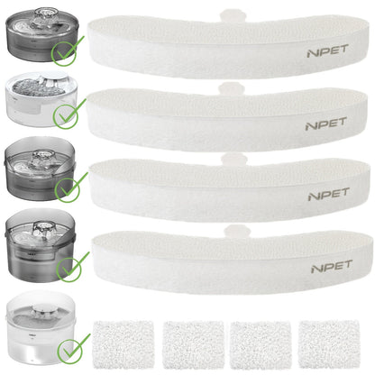 NPET DF10 Pet Water Fountain Replacement Filters – Multi-Pack Activated Carbon Filter Cartridges for Dog & Cat Water Fountain, Removes Odors & Impurities, Replace Every 4–6 Weeks | 4 / 12 / 16 / 20 / 24 Pack