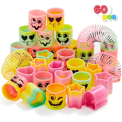 Rainbow Mini Spring Coil Party Favors 60pcs Bulk – Fidget Stress Toys for Kids, Goodie Bag Stuffers, Carnival Prizes, Birthday Party Supplies, Non-Toxic Plastic Coil Springs