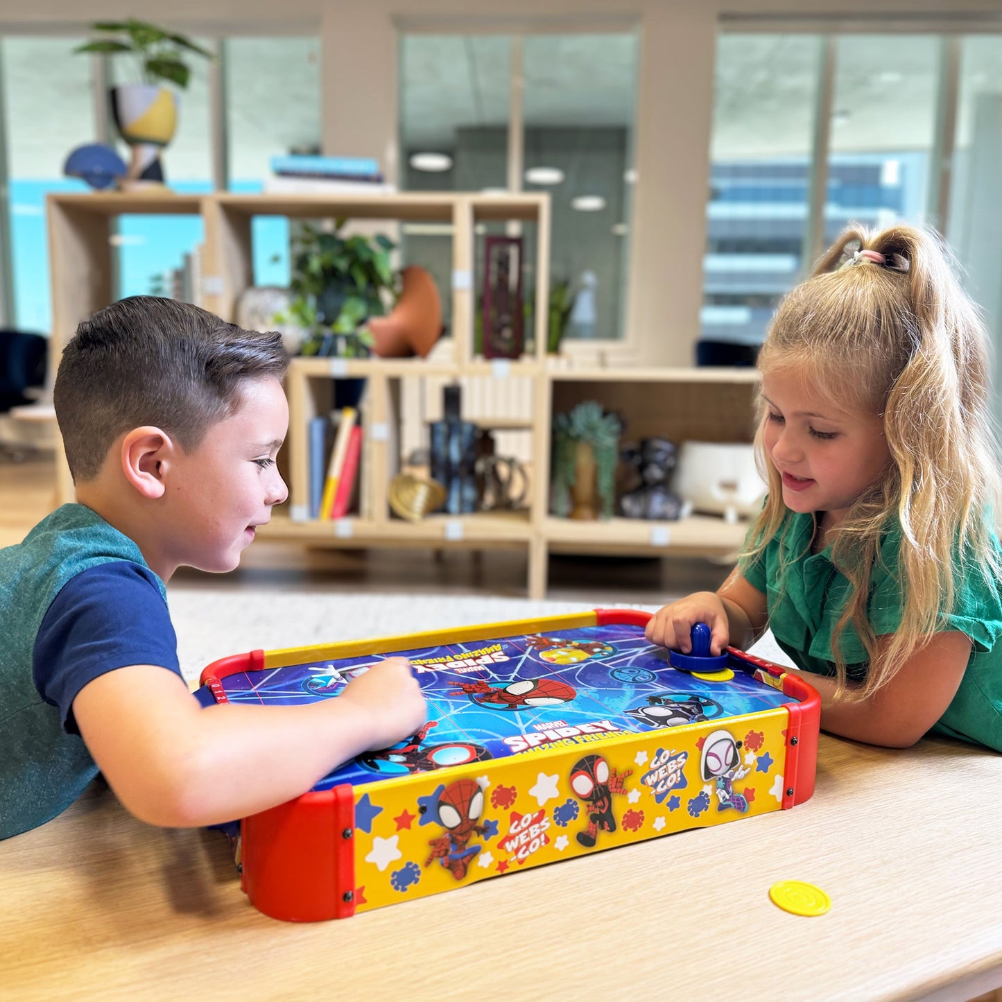Kids Tabletop Air Hockey Table Marvel Spidey and His Amazing Friends - Officially Licensed Wood Surface, Manual Score Tracker, Indoor Game for Boys Girls Ages 3+ | Birthday Christmas Holiday Gift