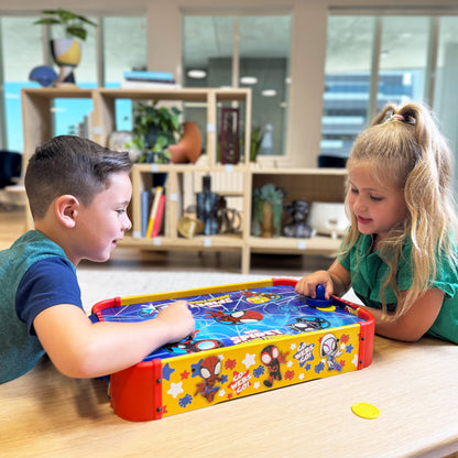 Kids Tabletop Air Hockey Table Marvel Spidey and His Amazing Friends - Officially Licensed Wood Surface, Manual Score Tracker, Indoor Game for Boys Girls Ages 3+ | Birthday Christmas Holiday Gift