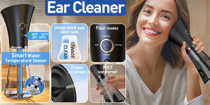Electric Ear Irrigation Kit Upgraded 4-Speed Dual Tank Design – 6 Tips Hydraulic Ear Wax Removal with Water Temp Sensor, Visual Waste Tank, USB Rechargeable, Nozzle Belt, Safe Home Ear Cleaner