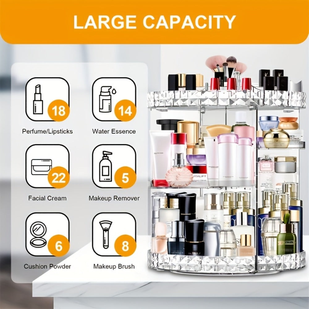 Rotating 360 Makeup Organizer Spinning Cosmetic Storage Display Rack 7 Adjustable Layers Large Capacity Skincare Holder for Vanity Countertop Bathroom Dresser White Blue Gray
