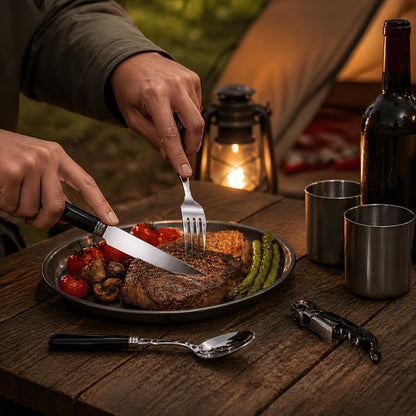 Camping Cookware Set Stainless Steel – 10 & 27 Piece Outdoor Cooking Utensil Kit with Organizer Bag for Camping, BBQ, Picnic, RV, Travel & Backpacking