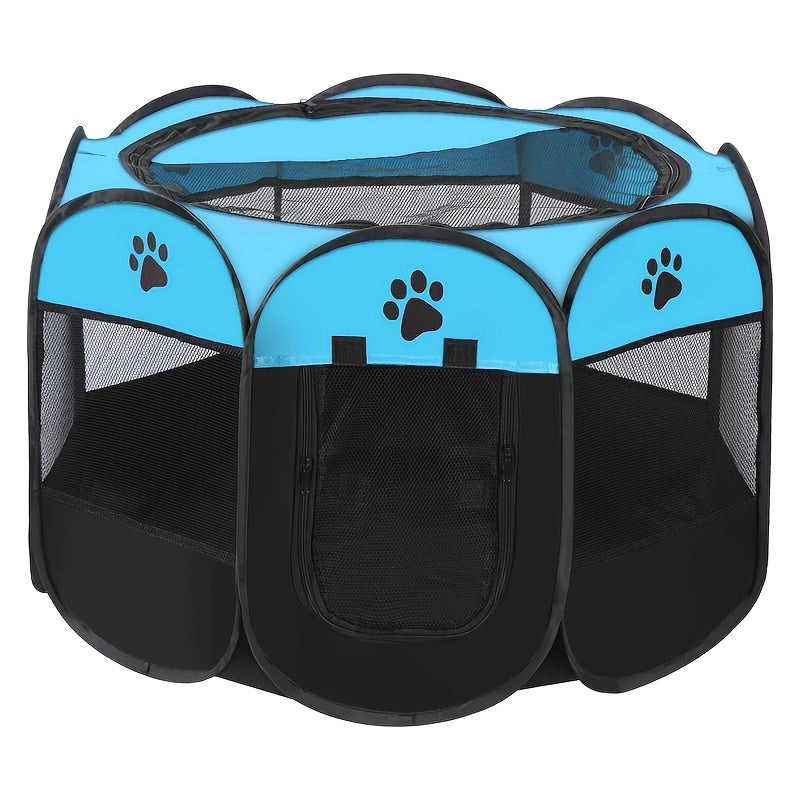 Octagonal Foldable Pet Playpen Tent for Dogs & Cats - Oxford Fabric Scratch-Resistant Portable Dog Kennel Cat Enclosure Maternity Room, Indoor Outdoor Use, M L XL Sizes, Blue & Beige