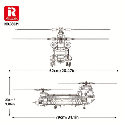 Chinook Helicopter Building Blocks Set 1622 Pcs – US Military CH-47 Transport Helicopter MOC Model Kit Adults Teens Aviation Military Fan Christmas Birthday Father's Day Gift