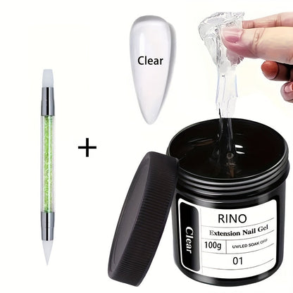 Poly Nail Extension Gel Clear 100g 2-Piece Set – Non-Stick Odorless Soak-Off LED Gel for 3D Nail Sculpture, Rhinestone Adhesive & Nail Art, Beginner & Salon Nail Extension Kit