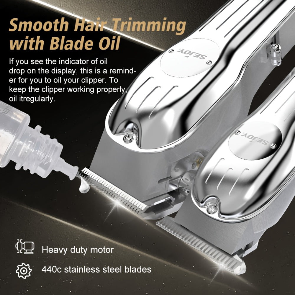 Professional Hair Clippers for Men Cordless Zero Gap T-Blade Metal Barber Clipper with LED Display & Guide Combs - Rechargeable Fade Trimmer for Edges Line-Up Beard Grooming Gift