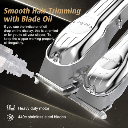 Professional Hair Clippers for Men Cordless Zero Gap T-Blade Metal Barber Clipper with LED Display & Guide Combs - Rechargeable Fade Trimmer for Edges Line-Up Beard Grooming Gift