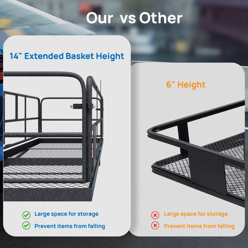 60" L x 20/24" W x 6" H Hitch Mount Cargo Carrier Folding Rack, 500lbs Heavy Duty Trailer Steel Luggage Basket with Waterproof Cargo Bag, Straps, Net & Stabilizer for Camping Travel